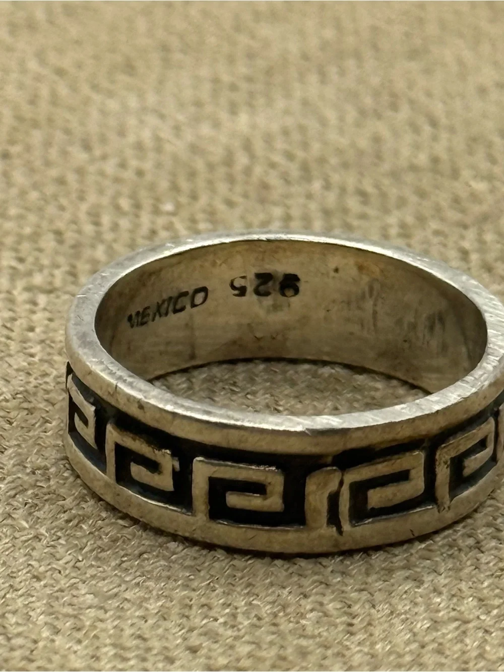 Mexico Sterling-Style Greek Key Silver Men's Band Ring